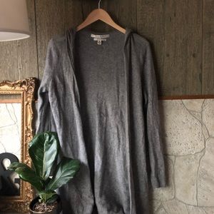 Long 100% cashmere open front cardigan.